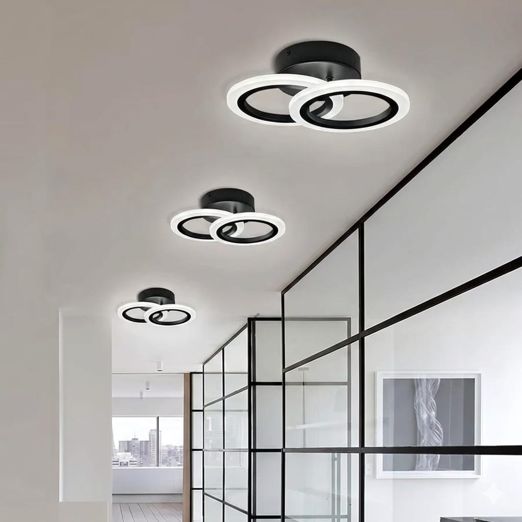 Lustra LED tavan doua cercuri negre, cu telecomanda, echivalent 250W, lustra rotunda 40cm 2