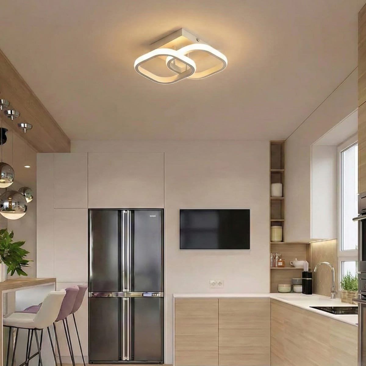 Lustra LED tavan Double Square alba 32W, echivalent 200W, lustra patrata moderna 24cm 2