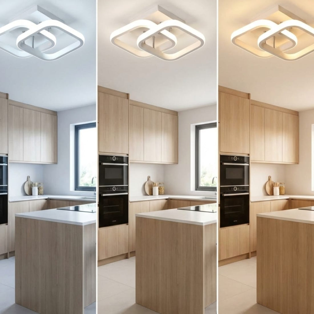 Lustra LED tavan Double Square alba 32W, echivalent 200W, lustra patrata moderna 24cm 3