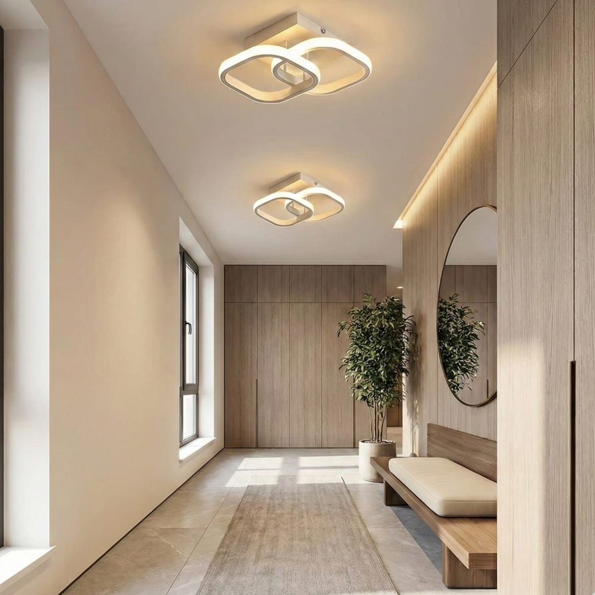 Lustra LED tavan Double Square alba 32W, echivalent 200W, lustra patrata moderna 24cm 4