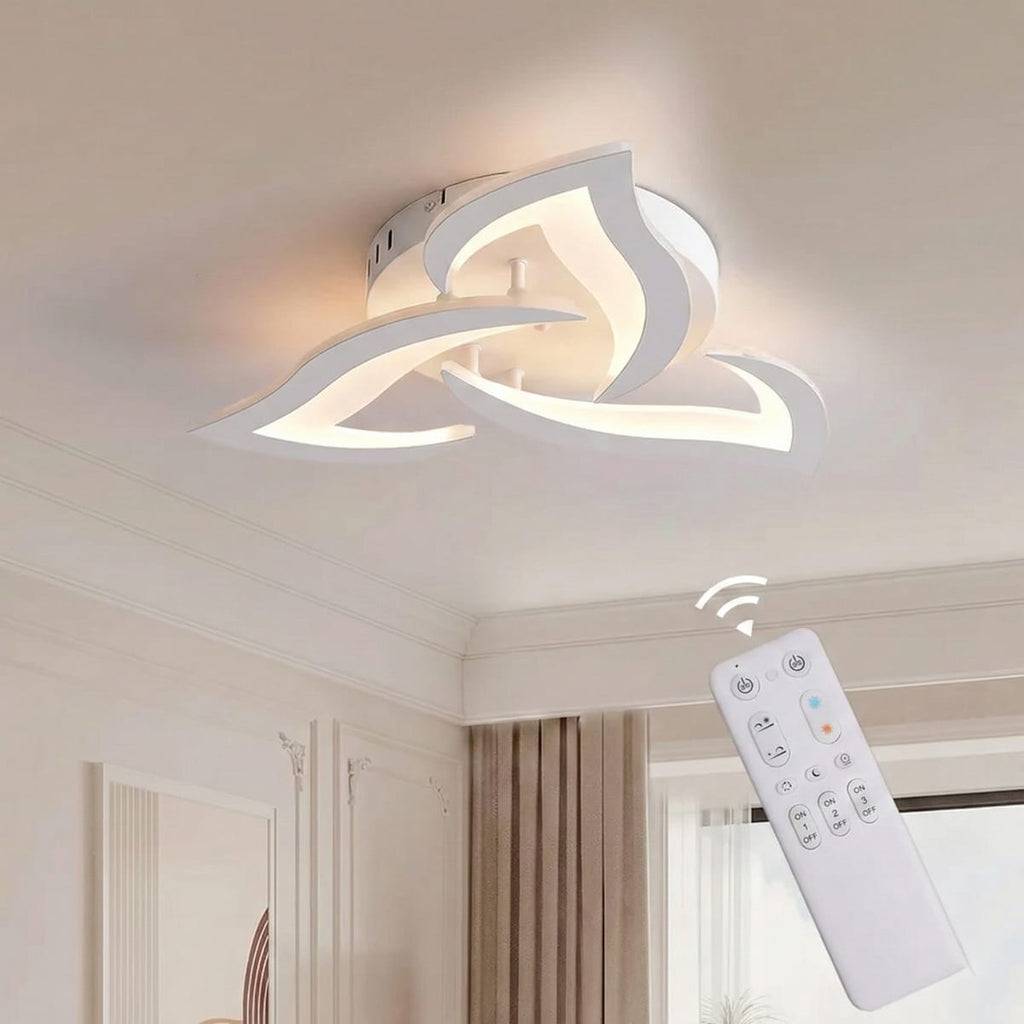 Lustra LED tavan Mini Narcisse alba, cu telecomanda, echivalent 250W, design floare, pentru living 2