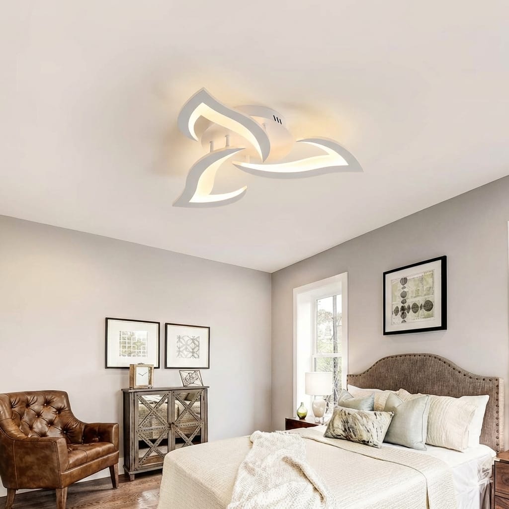 Lustra LED tavan Mini Narcisse alba, cu telecomanda, echivalent 250W, design floare, pentru living 3