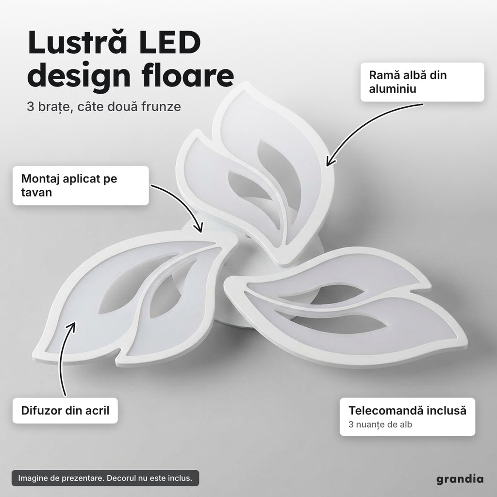 Lustră LED design floare albă – Lustră LED design floare