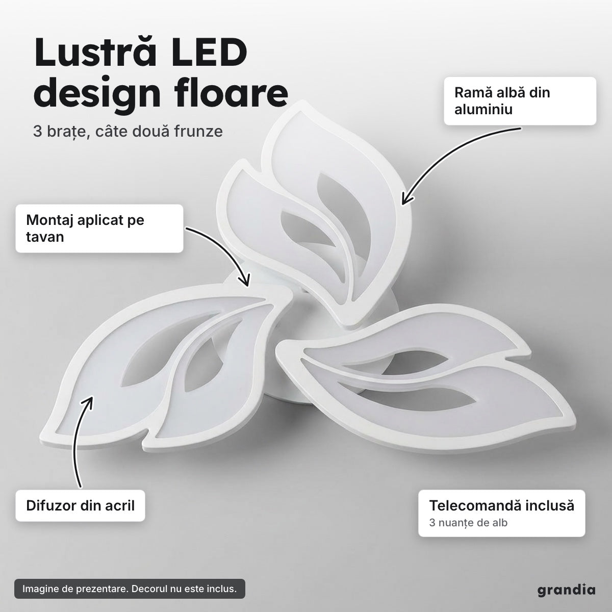 Lustră LED design floare albă – Lustră LED design floare