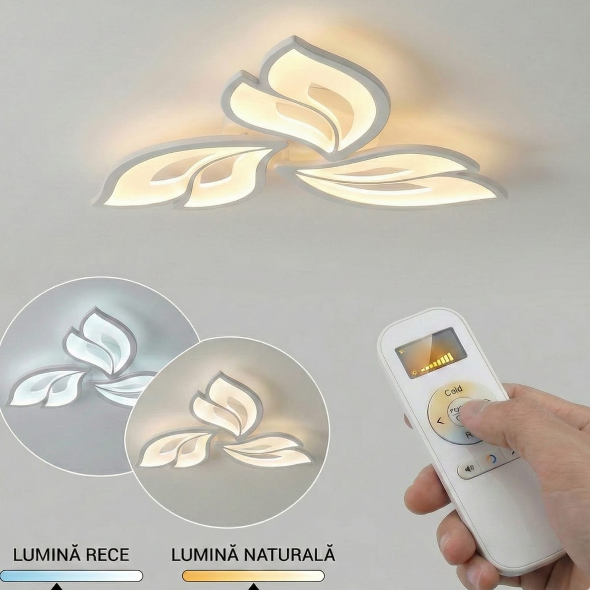 Lustra LED tavan moderna ANEMONE alba, cu telecomanda, echivalent 300 W, design floare 50 cm 4