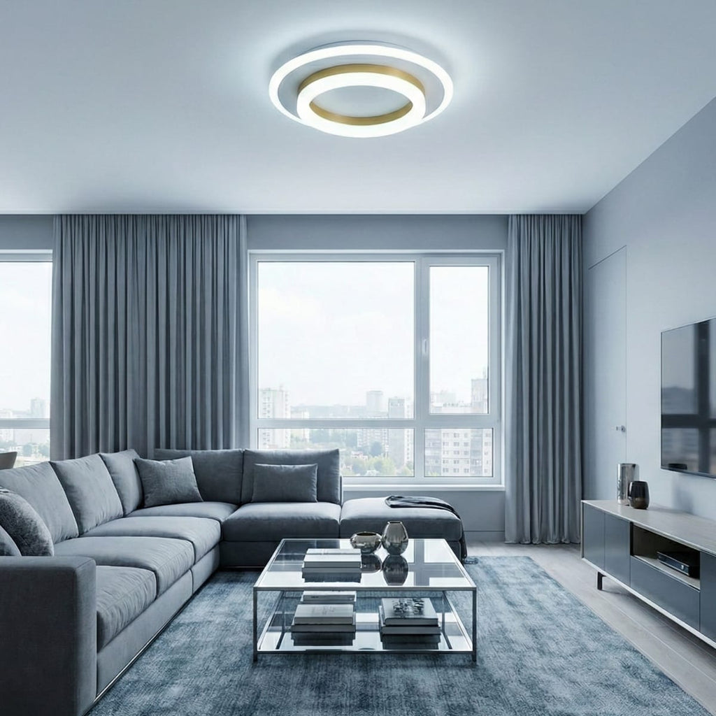 Lustra LED tavan RING aurie 50W, echivalent 200W, lustra rotunda aurie eleganta 3