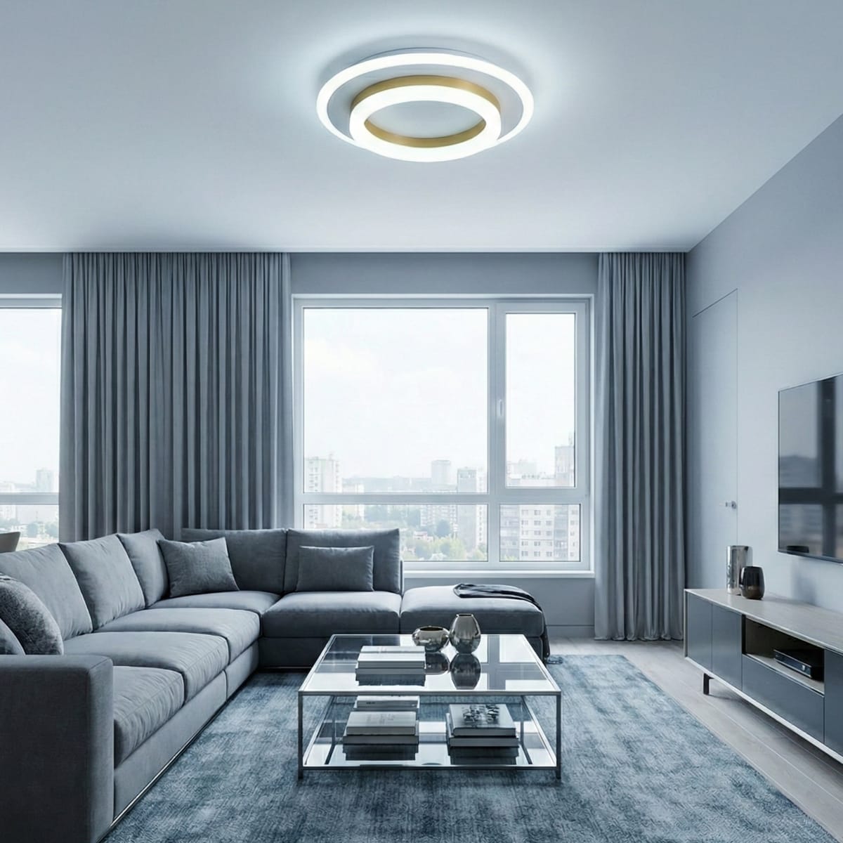 Lustra LED tavan RING aurie 50W, echivalent 200W, lustra rotunda aurie eleganta 3