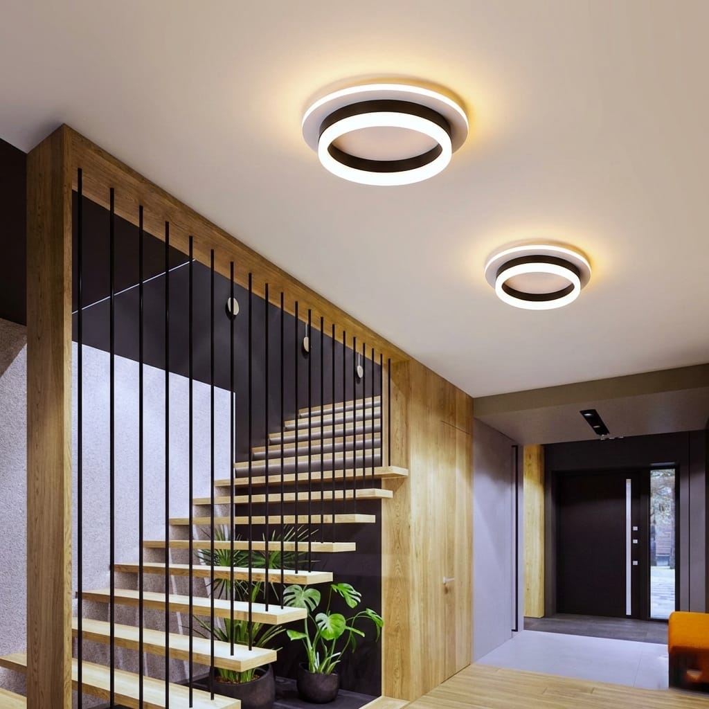 Lustra LED tavan RING neagra 50W, echivalent 200W, lustra rotunda minimalista 20cm 2