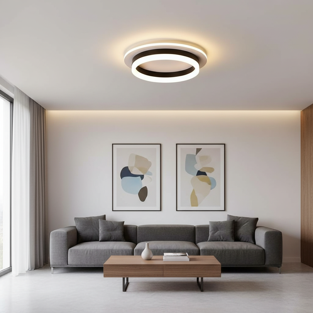 Lustra LED tavan RING neagra 50W, echivalent 200W, lustra rotunda minimalista 20cm 4
