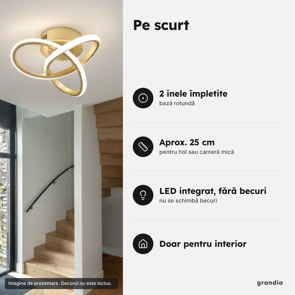 Lustră LED Two Rings aurie (hol) – Pe scurt