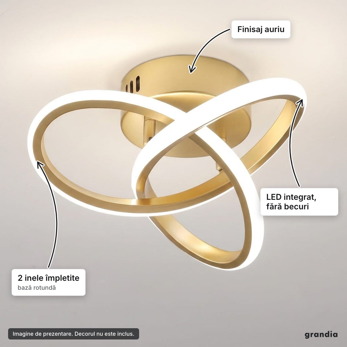 Lustră LED Two Rings aurie (hol) – elemente principale