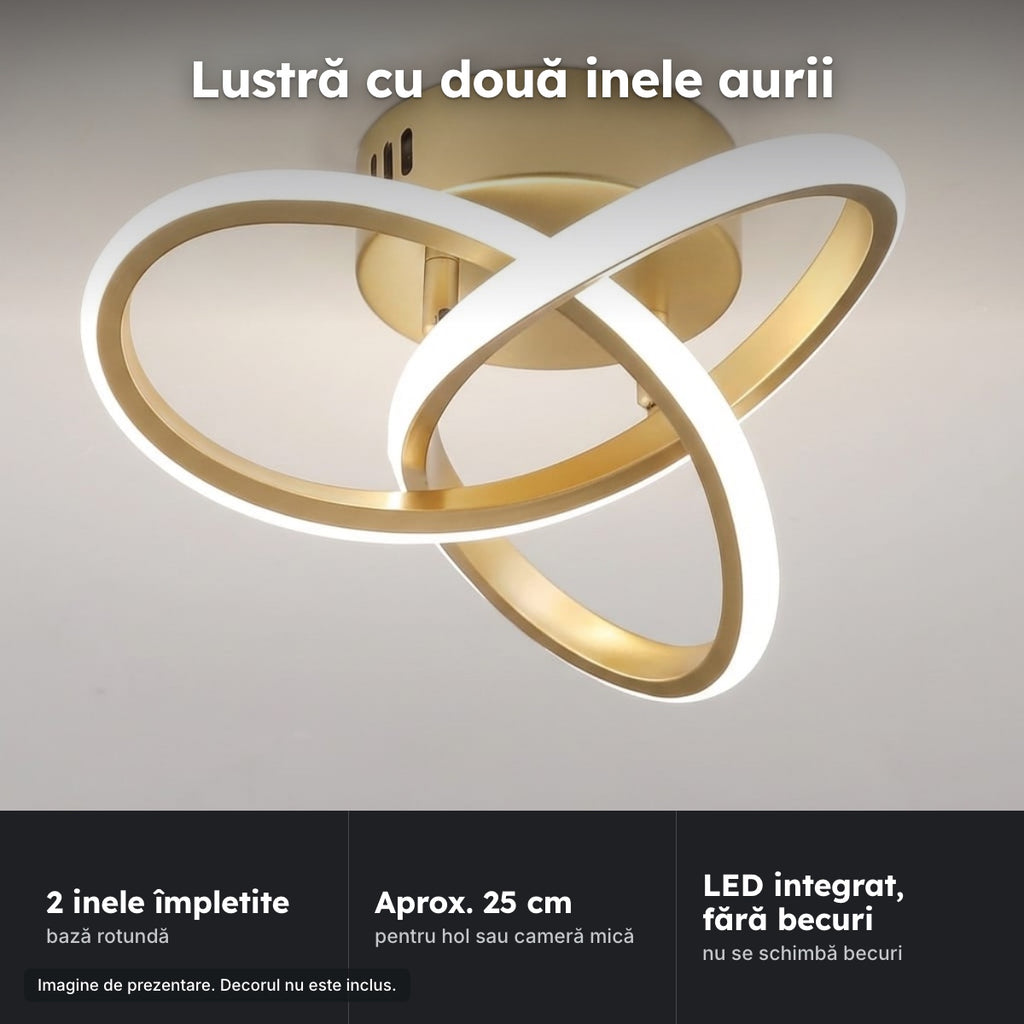 Lustră LED Two Rings aurie (hol) – Lustră cu două inele aurii