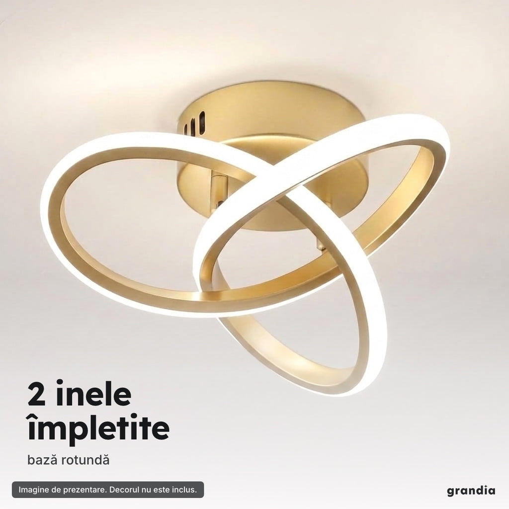 Lustră LED Two Rings aurie (hol) – 2 inele împletite