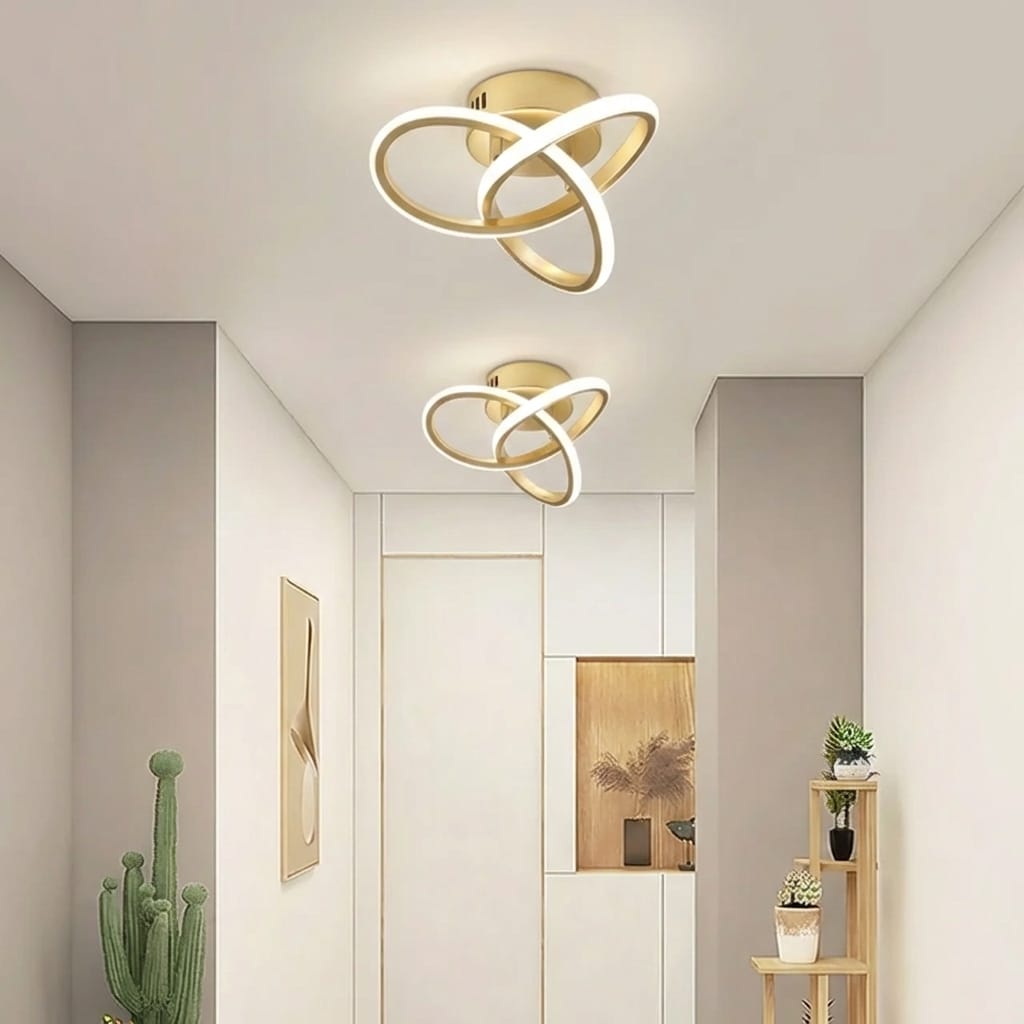 Lustra LED tavan TWO RINGS aurie 48W, echivalent 200W, lustra rotunda aurie moderna 2