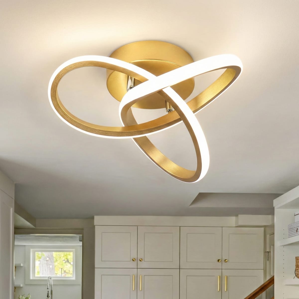 Lustra LED tavan TWO RINGS aurie 48W, echivalent 200W, lustra rotunda aurie moderna 3