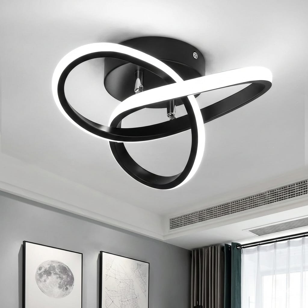 Lustra LED tavan TWO RINGS neagra 48W, echivalent 200W, lustra rotunda moderna 25cm 1