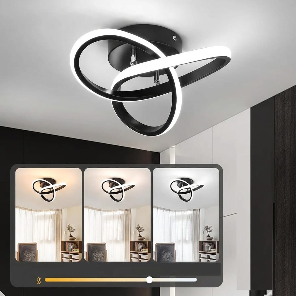 Lustra LED tavan TWO RINGS neagra 48W, echivalent 200W, lustra rotunda moderna 25cm 2