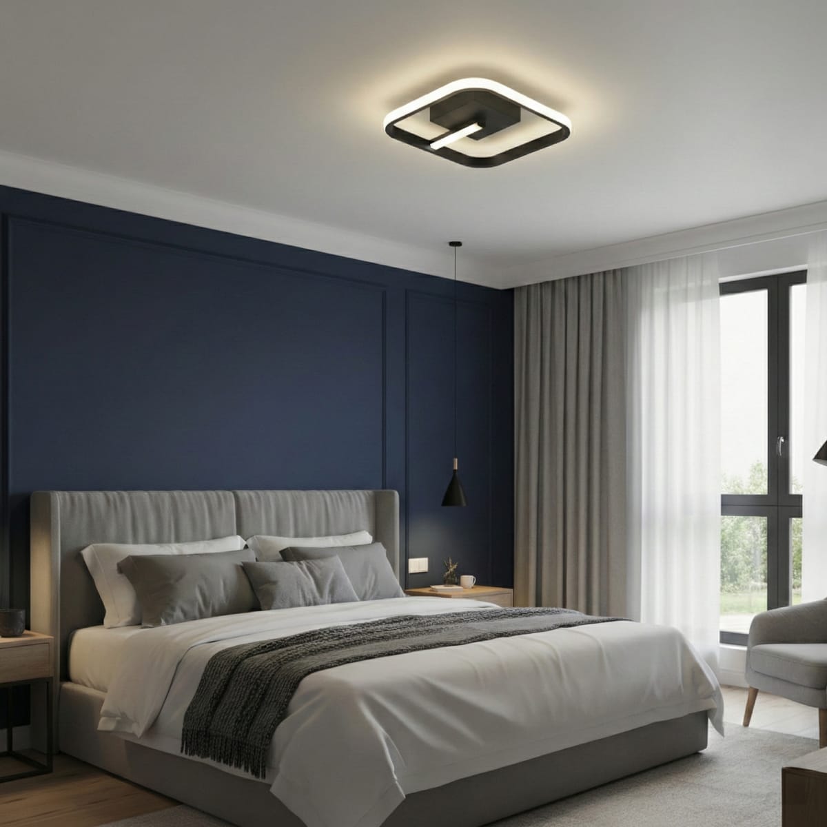 Lustra LED tavan VENUS Square neagra 36W, echivalent 150W, lustra patrata design modern 2