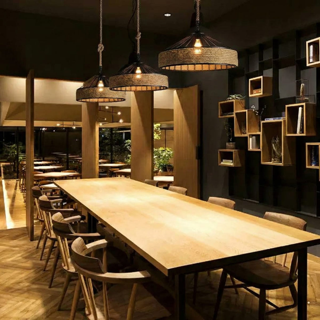 Lustra vintage cu franghie, soclu E27, suspendata, retro pentru living, dining, bar 2