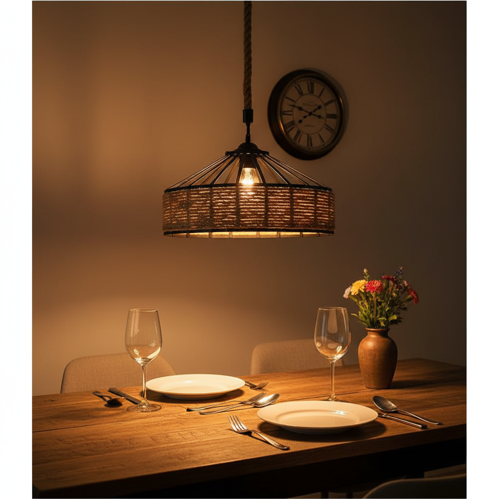 Lustra vintage cu franghie, soclu E27, suspendata, retro pentru living, dining, bar 4