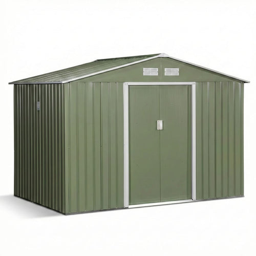 Magazie de Grădină din Oțel Verde, 277x195x192 cm, Uși Glisante, Ventilație, Spațiu Suplimentar 1