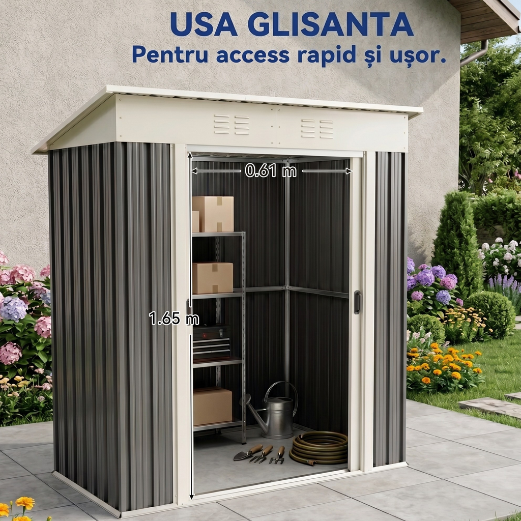 Magazie de Scule din Oțel Galvanizat cu Ușă Glisantă, 163x89x182 cm, Negru 3