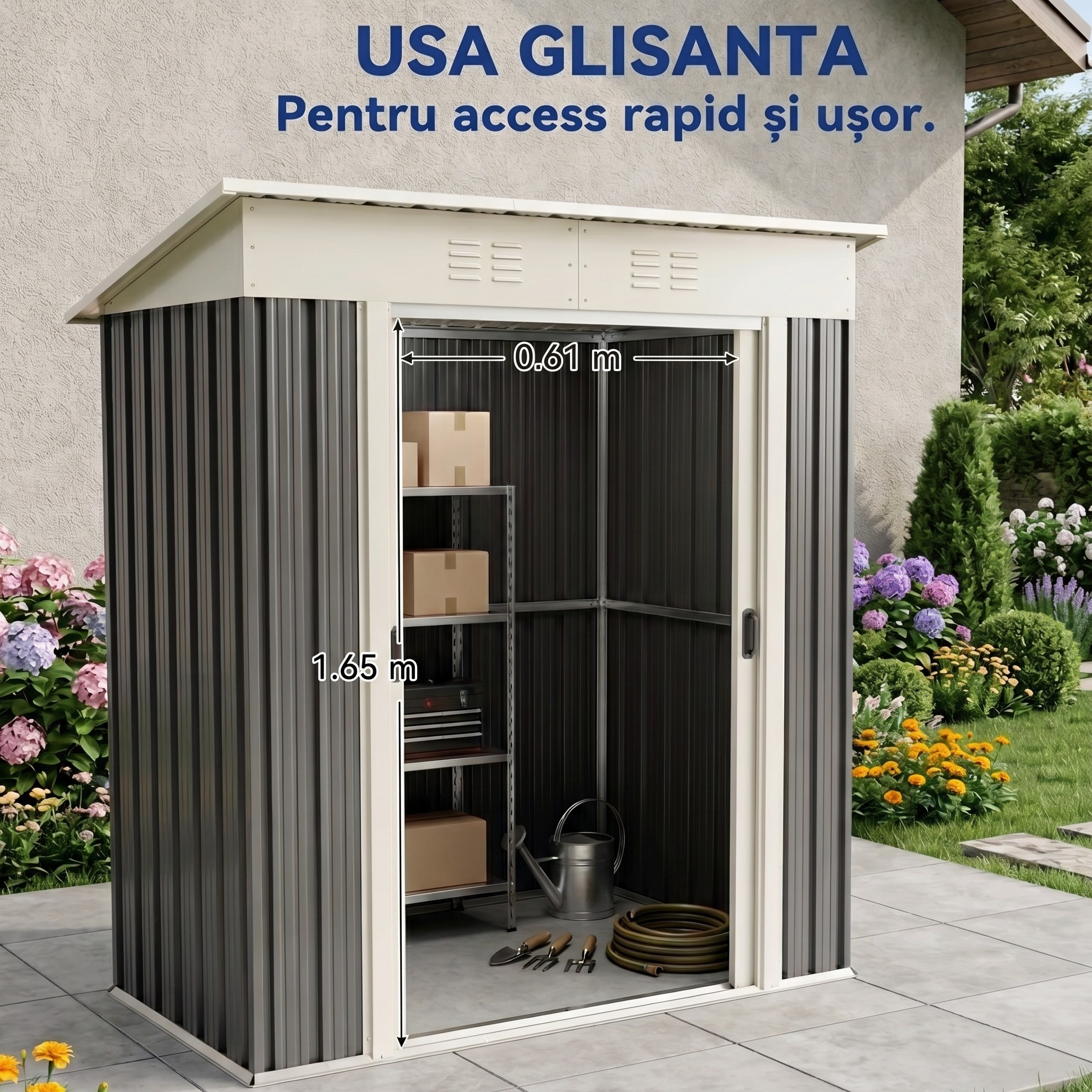 Magazie de Scule din Oțel Galvanizat cu Ușă Glisantă, 163x89x182 cm, Negru 3