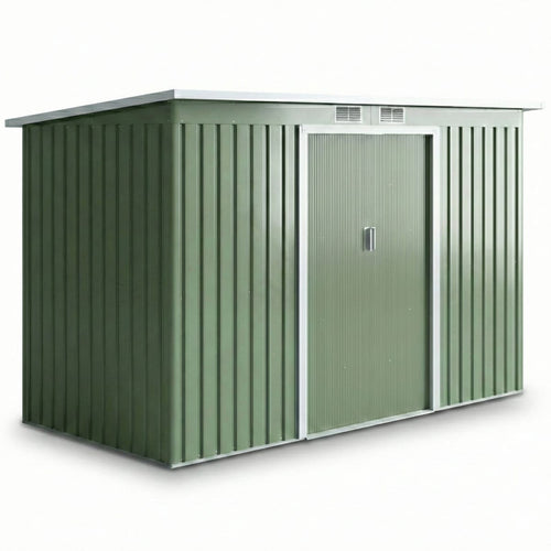 Magazie pentru scule de gradina, otel galvanizat, 280x130x172cm, Verde deschis, usi glisante 1