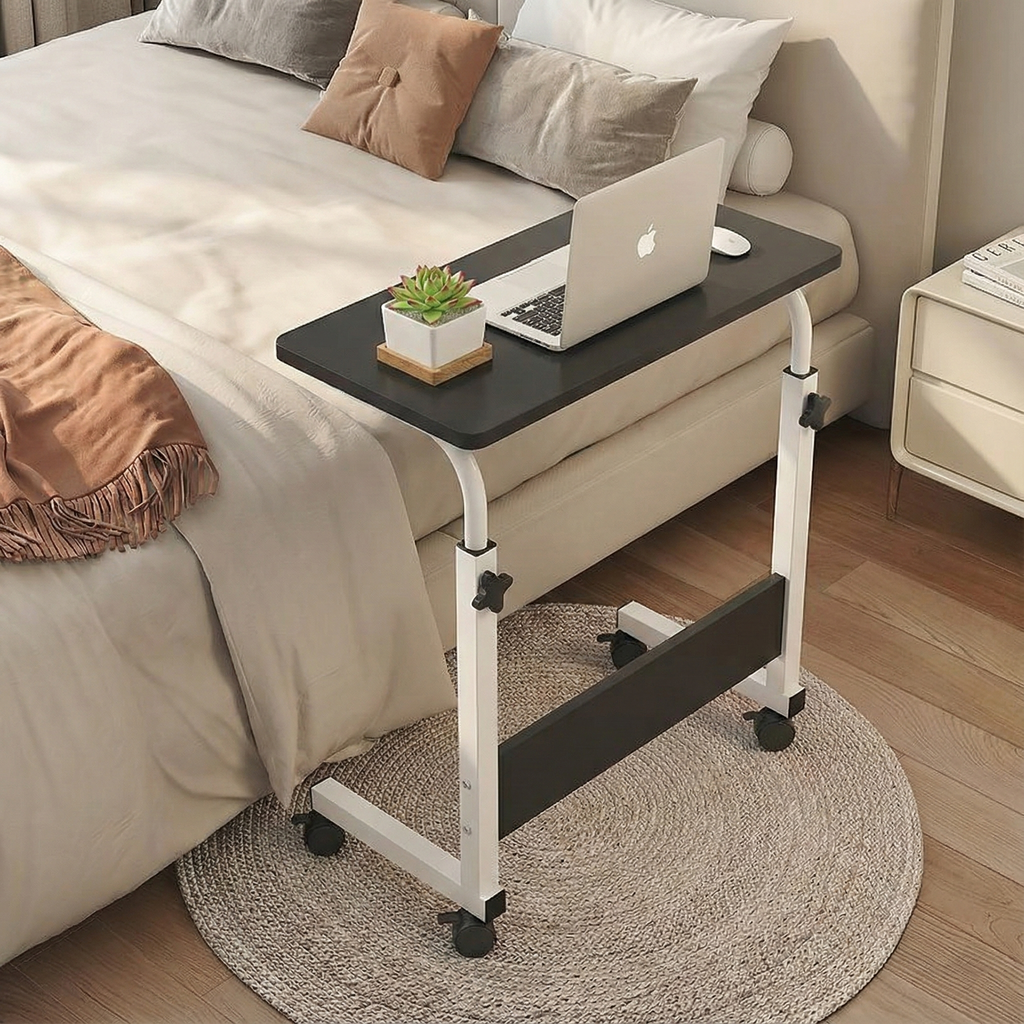 Masa pentru laptop cu roti, 60x40, neagra, înălțime reglabilă