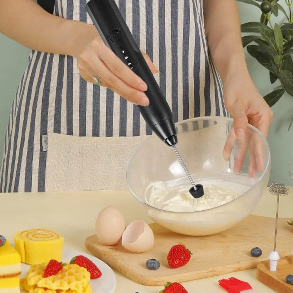 Mini-mixer electric pentru spumare si amestecare rapida, cu acumulator, 2 capete si 3 trepte, Negru 2