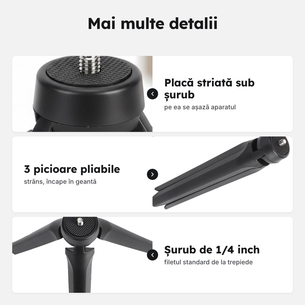 Mini trepied de masă cu șurub de 1/4 inch, negru – Mai multe detalii