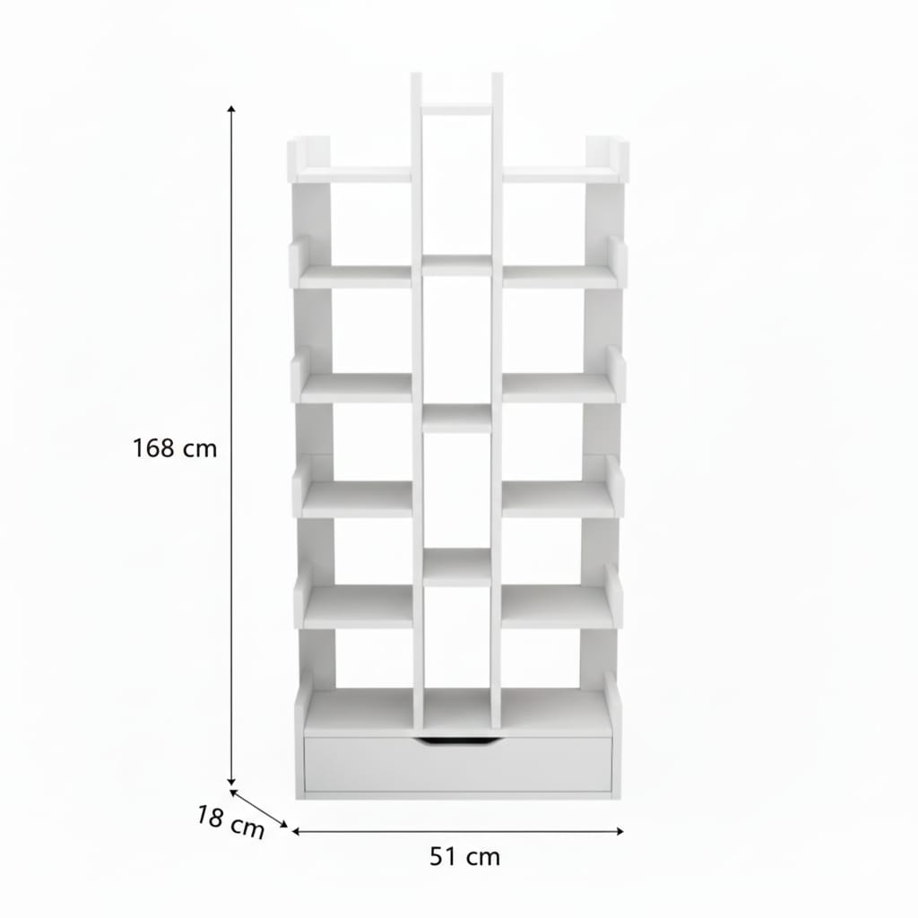 Mobilier biblioteca cu 18 rafturi, modern Tree of Knowledge, 51x18x168cm alb 2