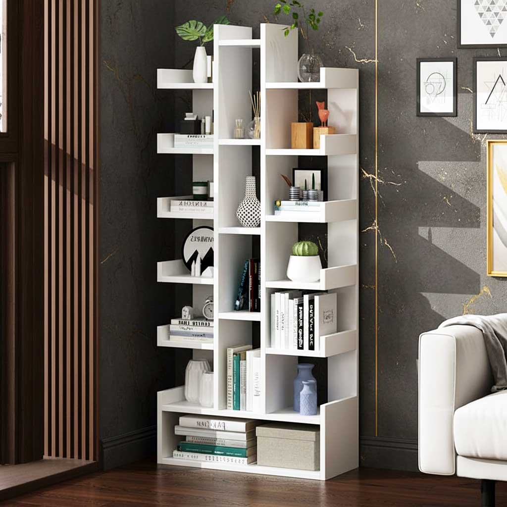 Mobilier biblioteca cu 18 rafturi, modern Tree of Knowledge, 51x18x168cm alb 3
