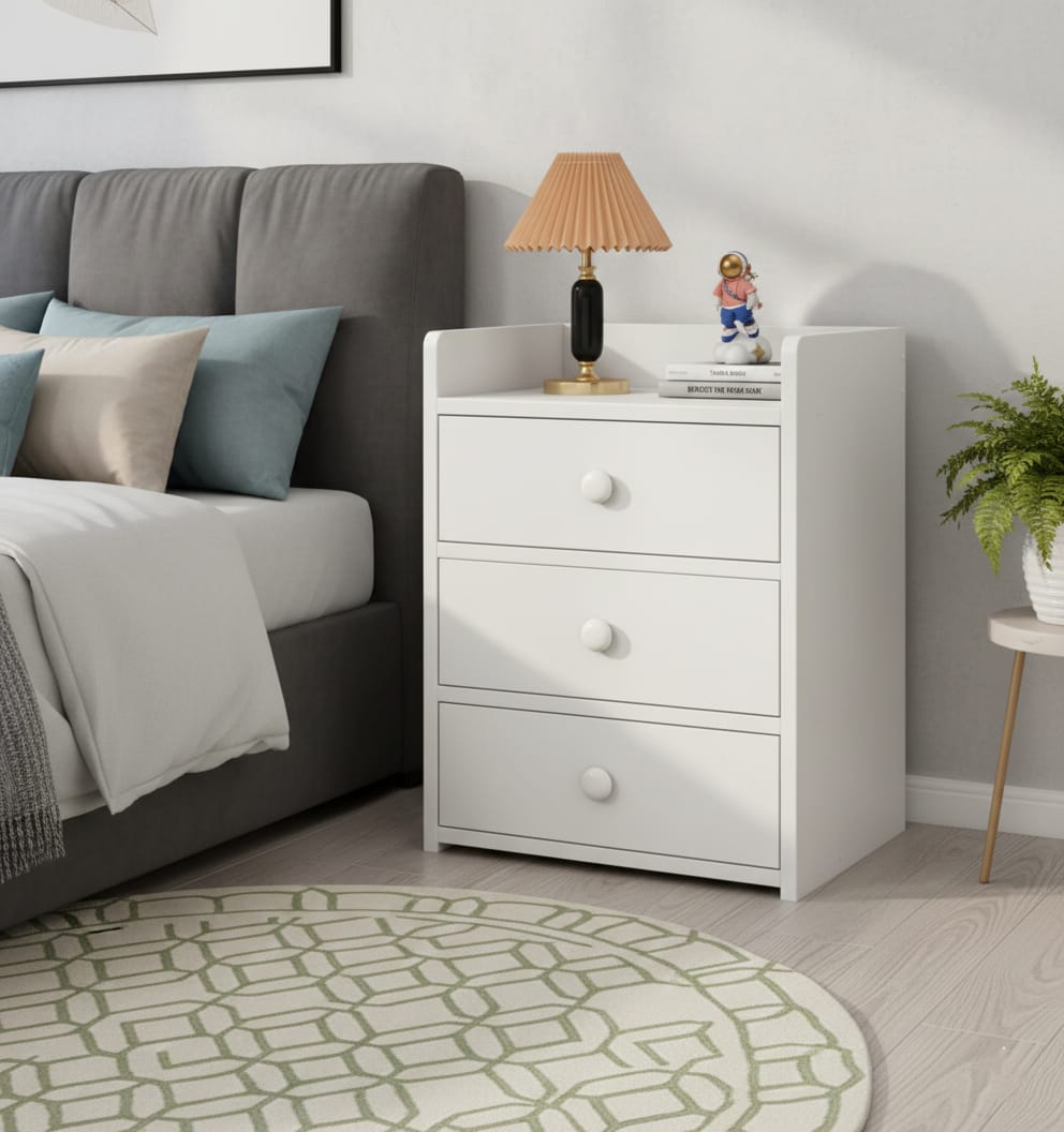 Noptiera Compacta Alba cu 3 Sertare, 40x32x58cm 3