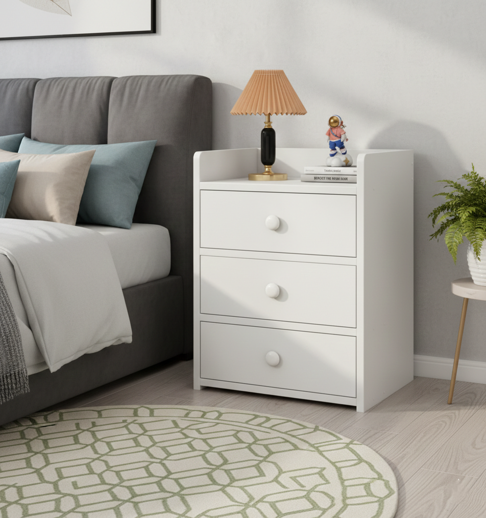 Noptiera Compacta Alba cu 3 Sertare, 40x32x58cm 5