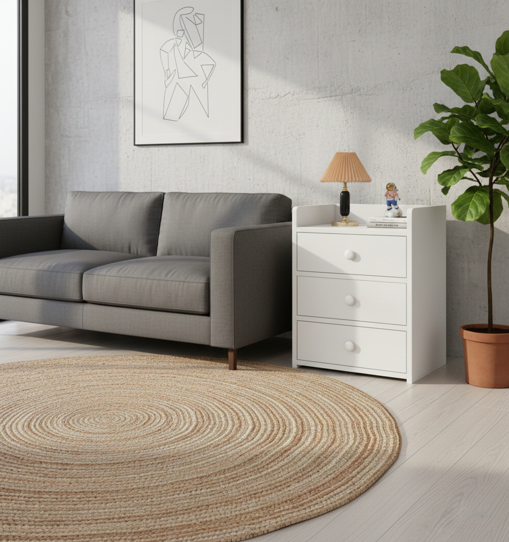 Noptiera Compacta Alba cu 3 Sertare, 40x32x58cm 6
