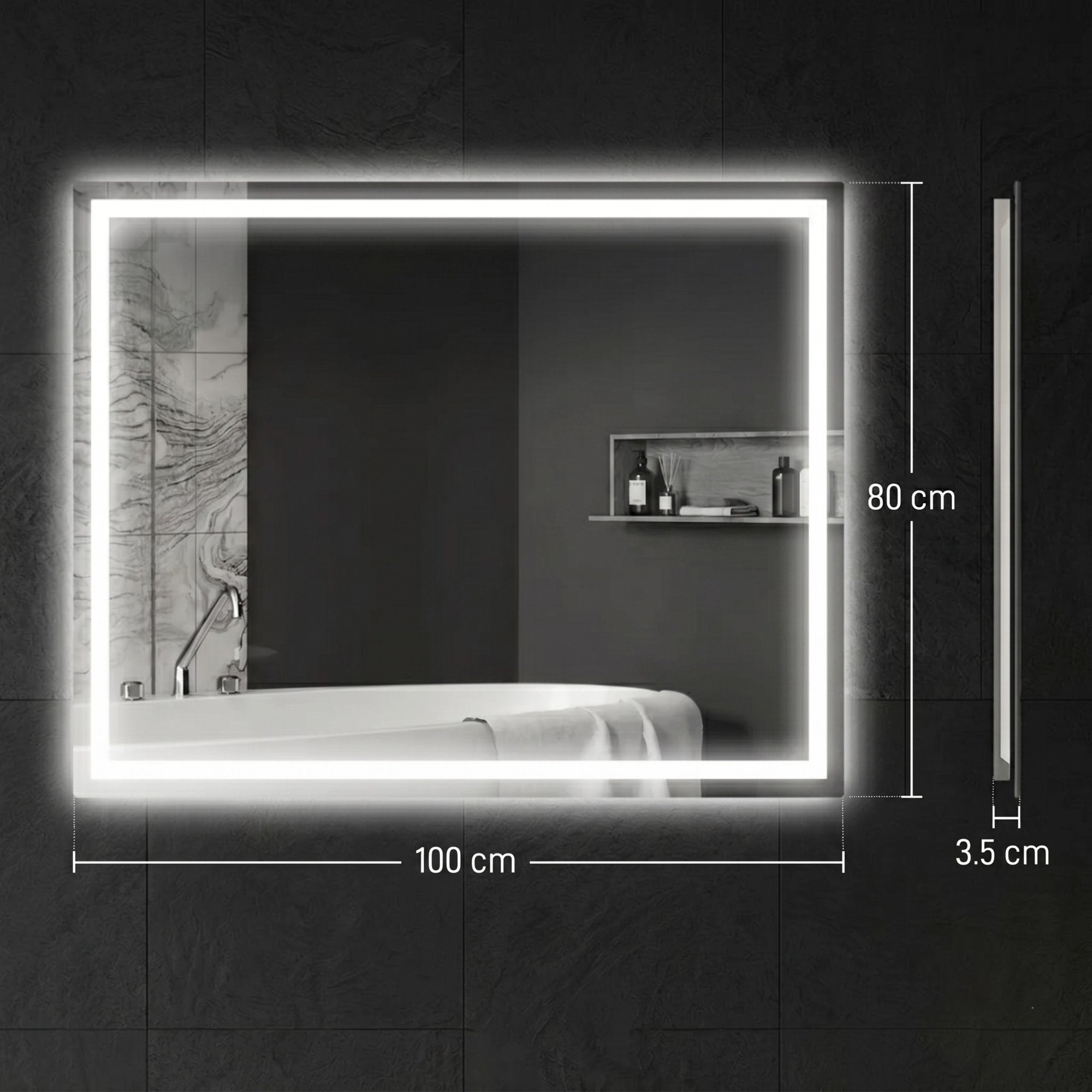 Oglindă baie cu LED, antiaburire și boxă Bluetooth, 80×100 cm, touch, functie memorie 3