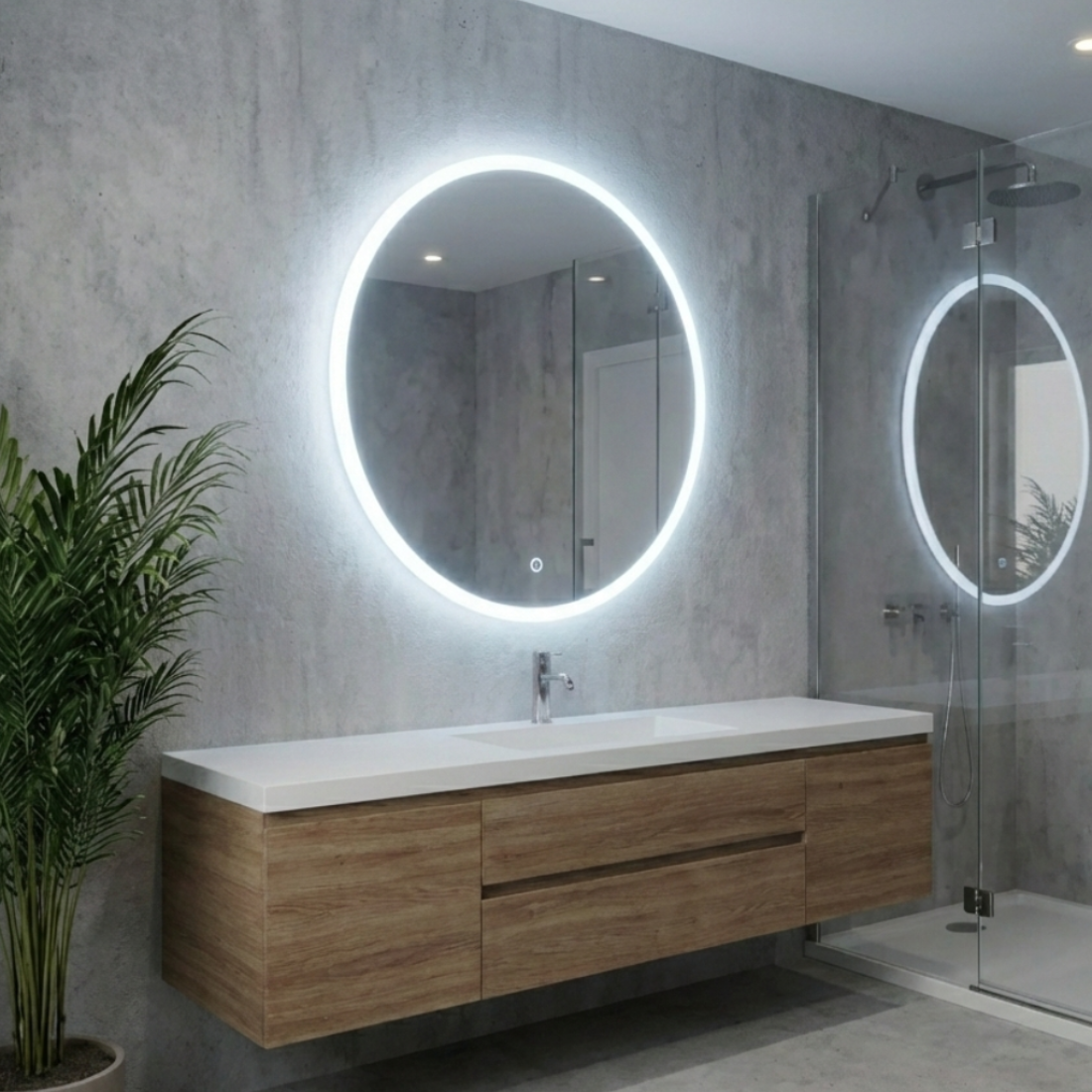 Oglindă LED premium cu senzor touch pentru baie, diametru 80 cm, design modern 4