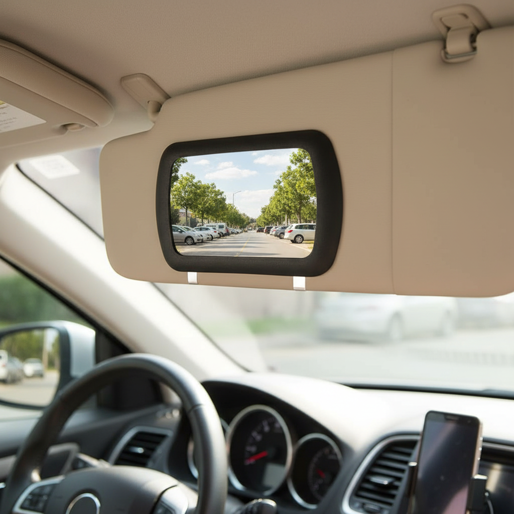 Oglindă machiaj auto adezivă pentru parasolar, format mare, vizualizare clară 4