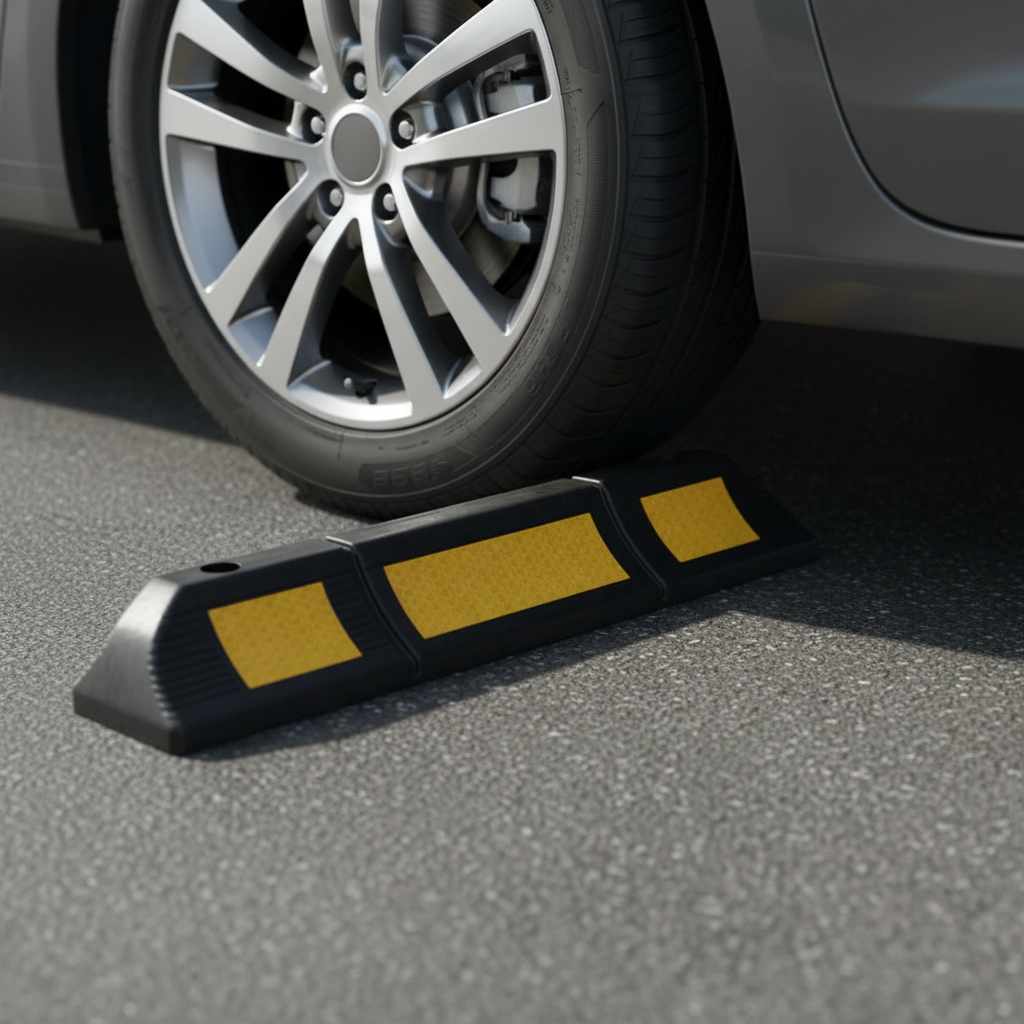 Opritor roata auto pentru delimitarea parcarii, negru-galben reflectorizant 3