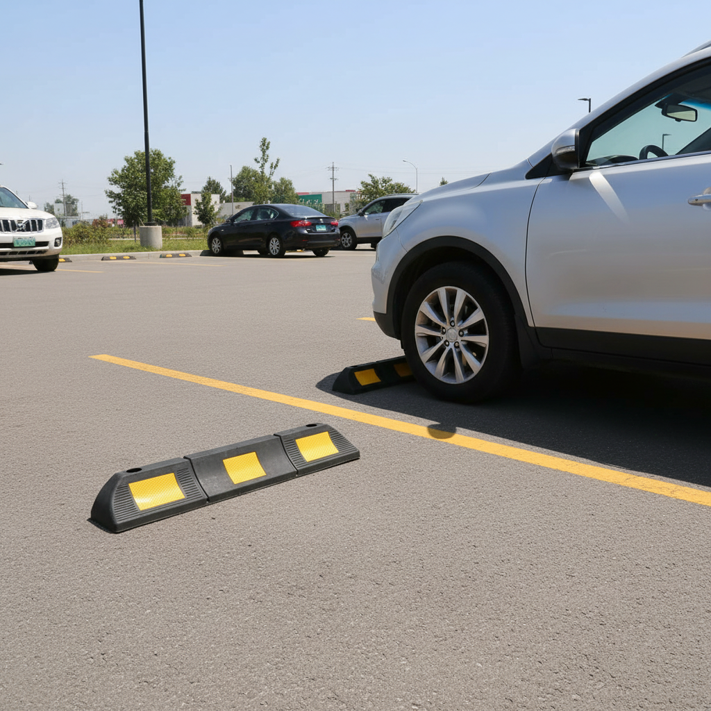 Opritor roata auto pentru delimitarea parcarii, negru-galben reflectorizant 5