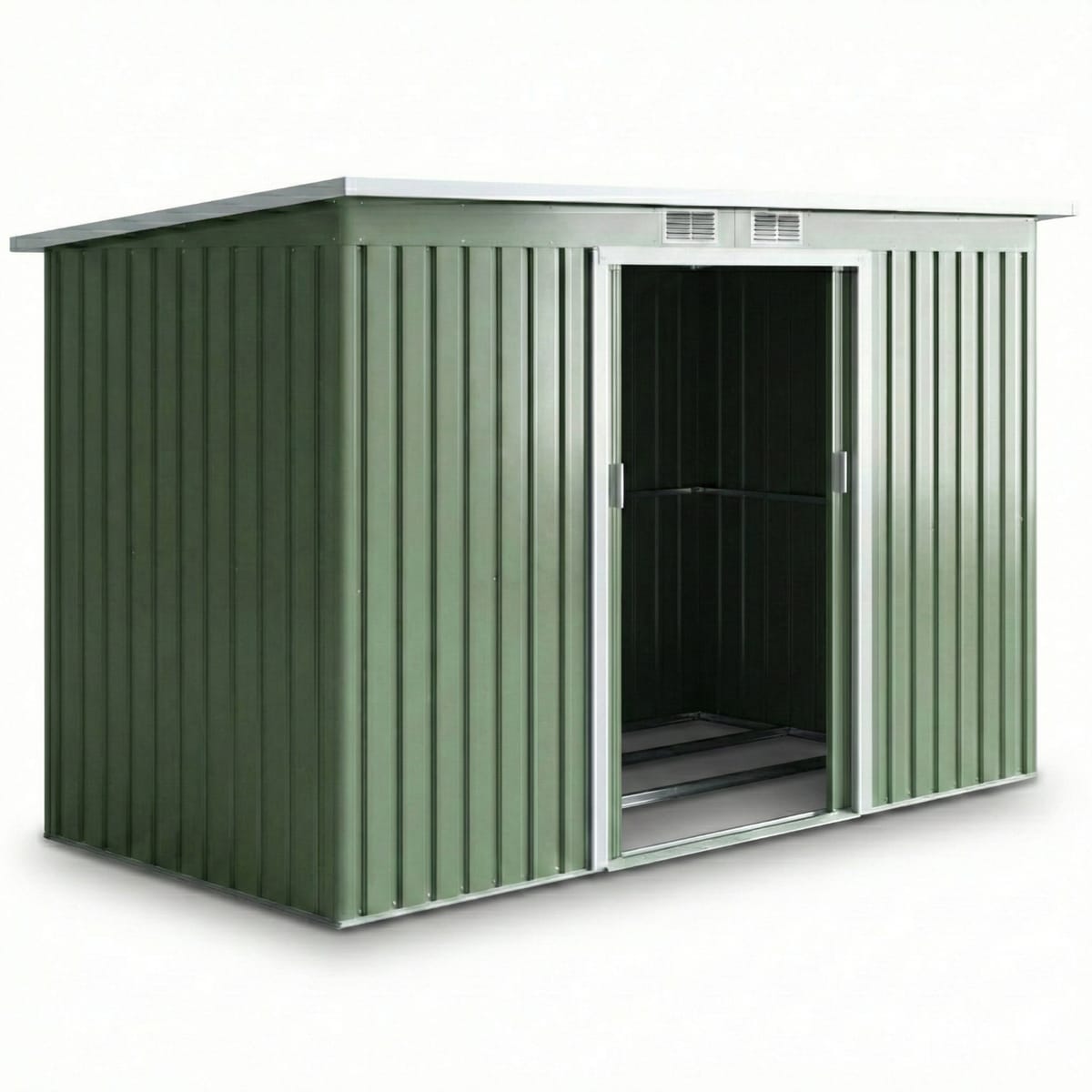 Magazie pentru scule de gradina, otel galvanizat, 280x130x172cm, Verde deschis, usi glisante