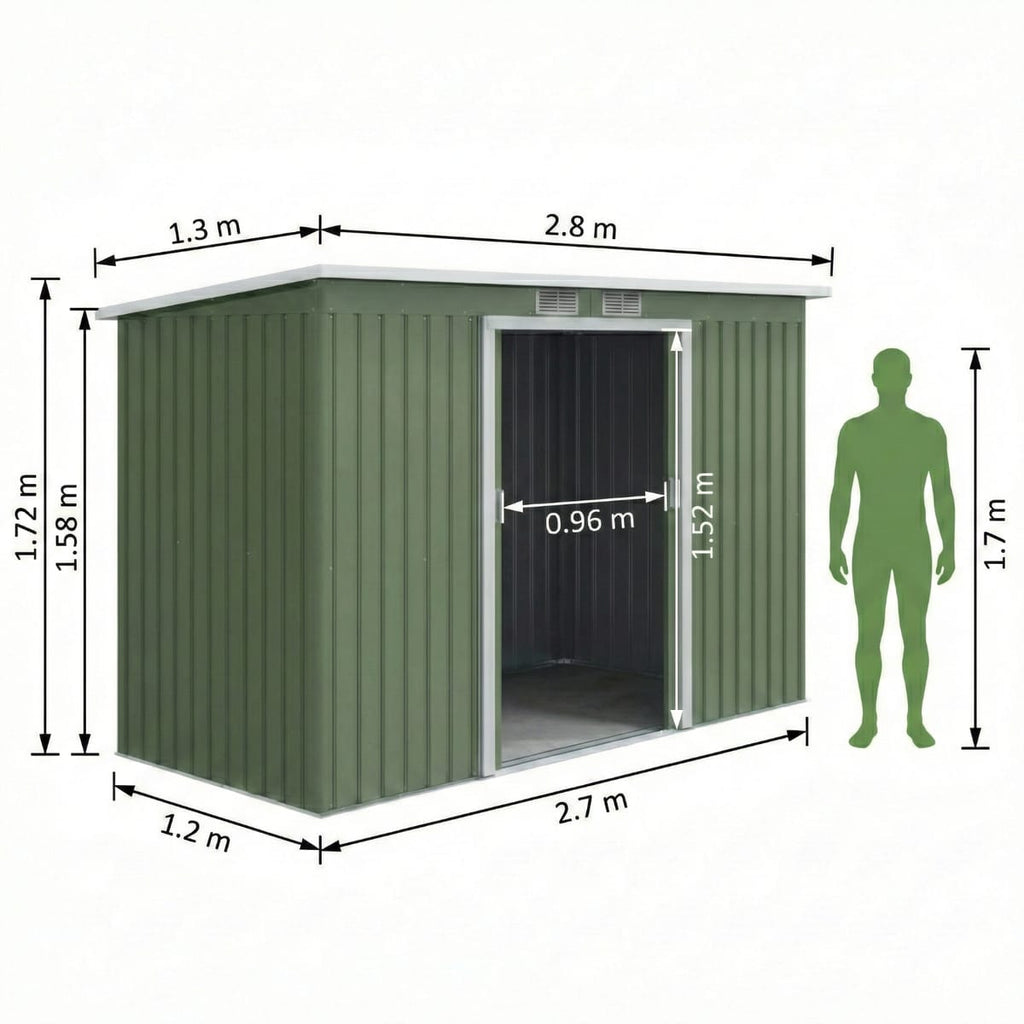 Magazie pentru scule de gradina, otel galvanizat, 280x130x172cm, Verde deschis, usi glisante