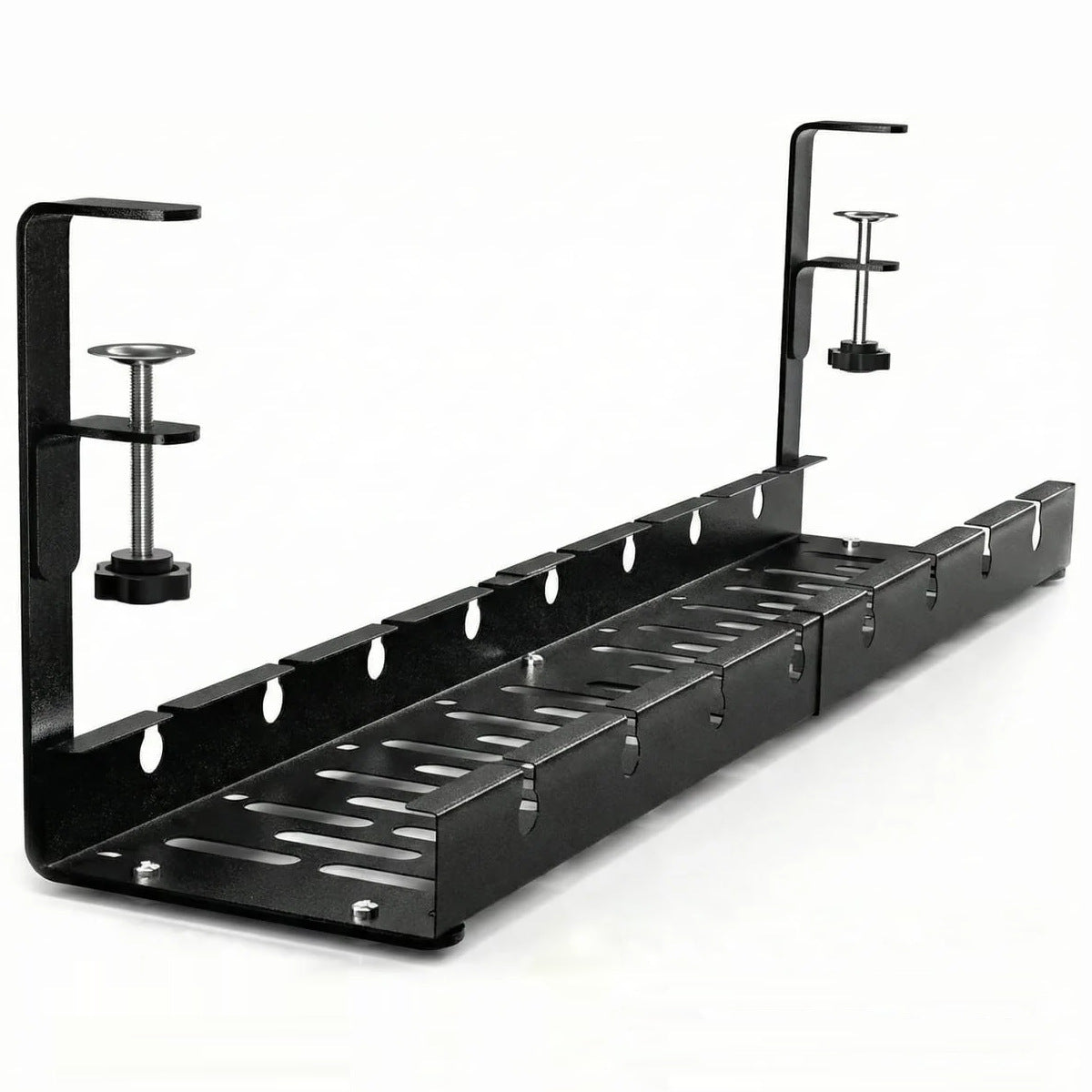 Tavă metalică pentru cabluri sub birou, cu cleme, fără găurire, extensibilă 29–54,5 cm, neagră