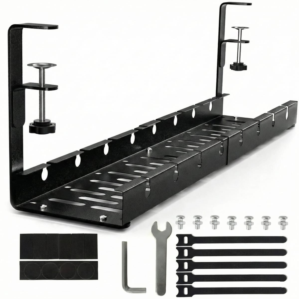 Organizator de cabluri sub birou, tava metalica cu clema, fara gaurire, extensibil 29–54,5 cm, negru 1