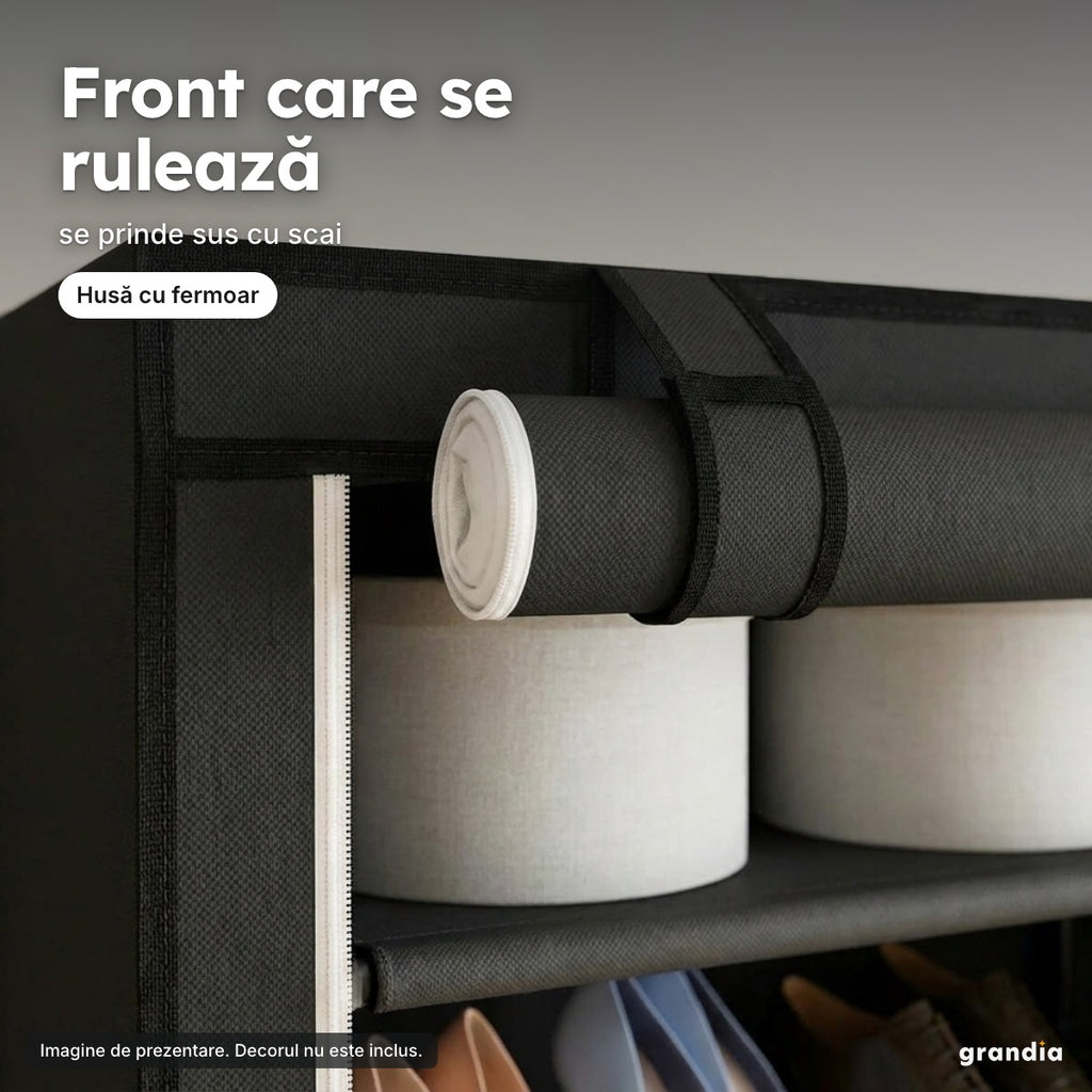 Pantofar textil dublu, 6 etaje – Front care se rulează