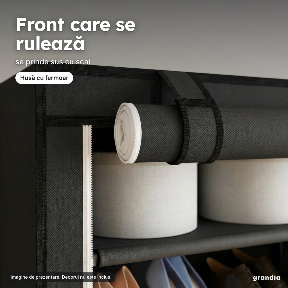 Pantofar textil dublu, 6 etaje – Front care se rulează