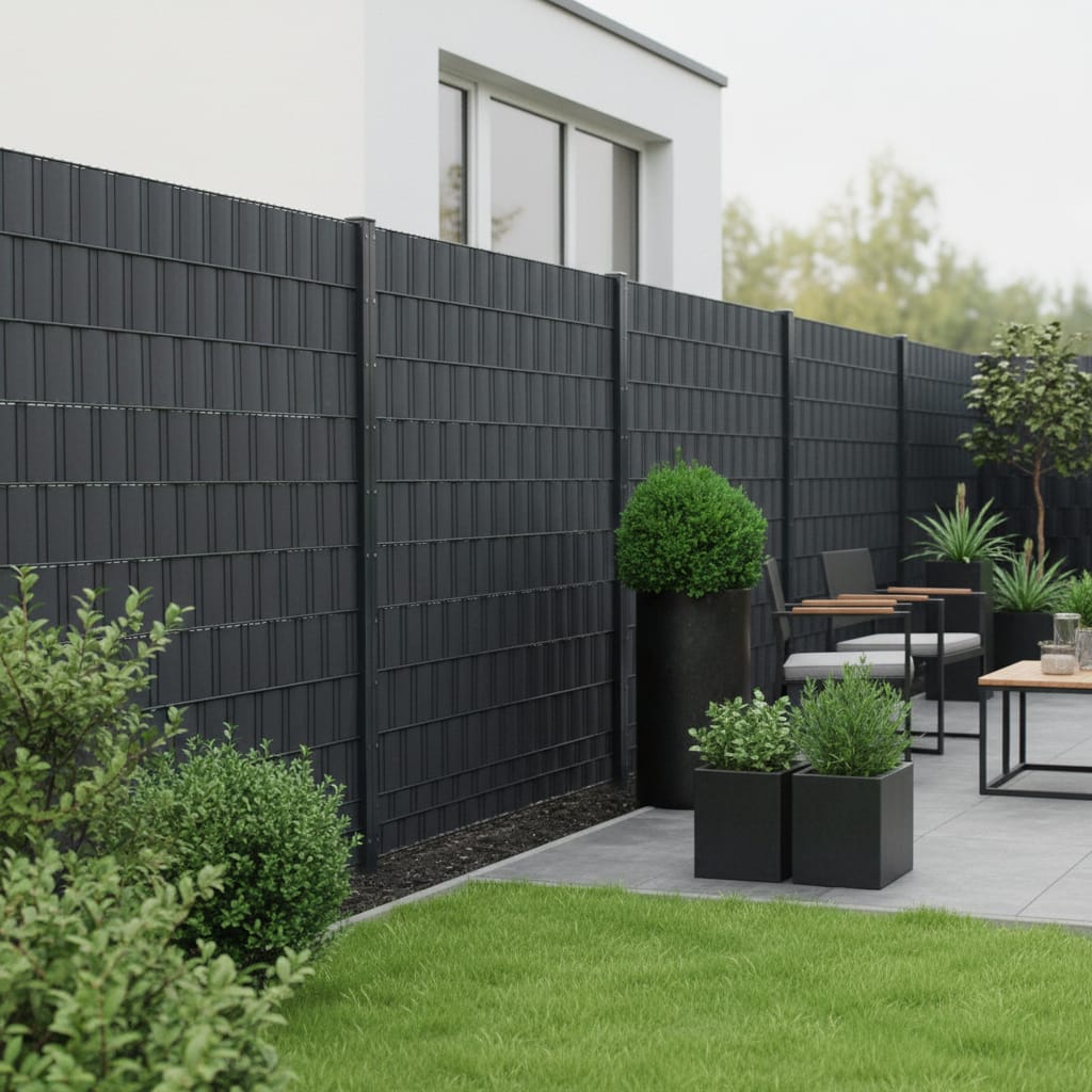 Panou gard intimitate gradina din PVC, 35 x 50 mm, gri antracit, protectie vant si vizibilitate 1