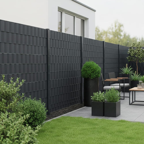Panou gard intimitate gradina din PVC, 35 x 50 mm, gri antracit, protectie vant si vizibilitate 1