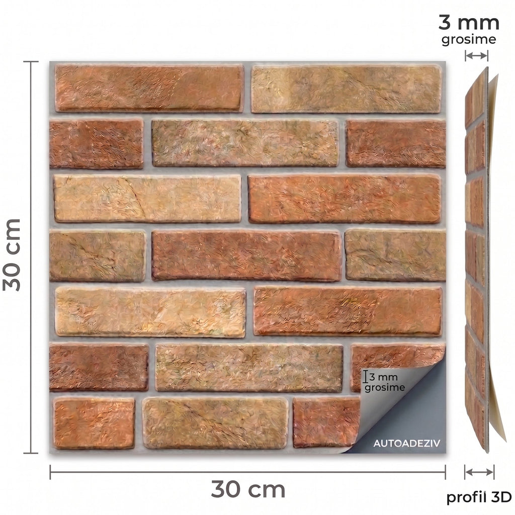 Panouri Decorative 3D Autoadezive, Imitatie Caramida, Set 10 buc (30x30 cm) 7